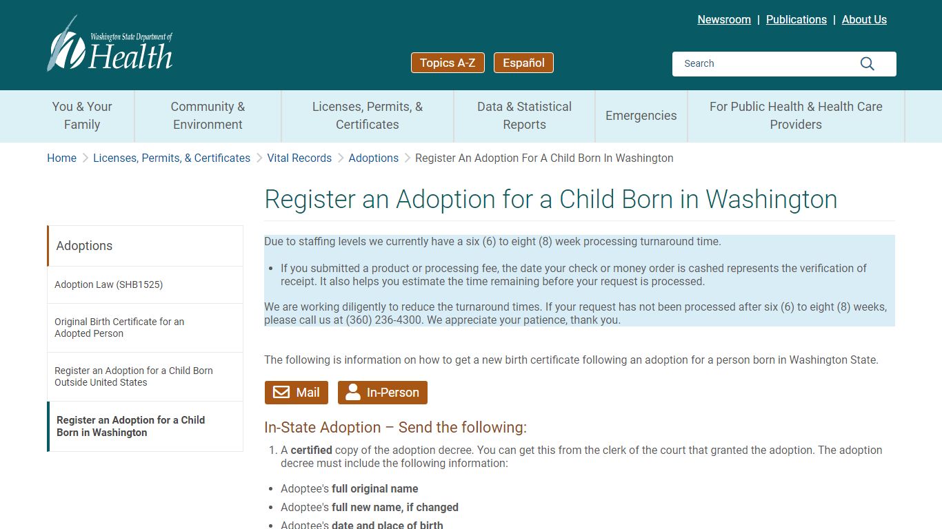 Register an Adoption for a Child Born in Washington